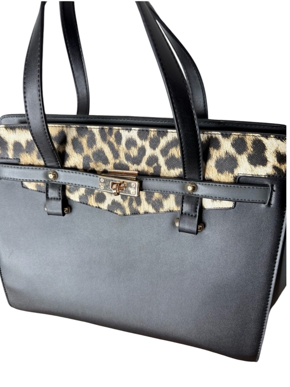KARLA HANSON New Black Grey Leopard Print Handbag Crossbody Zipper Birkin Style